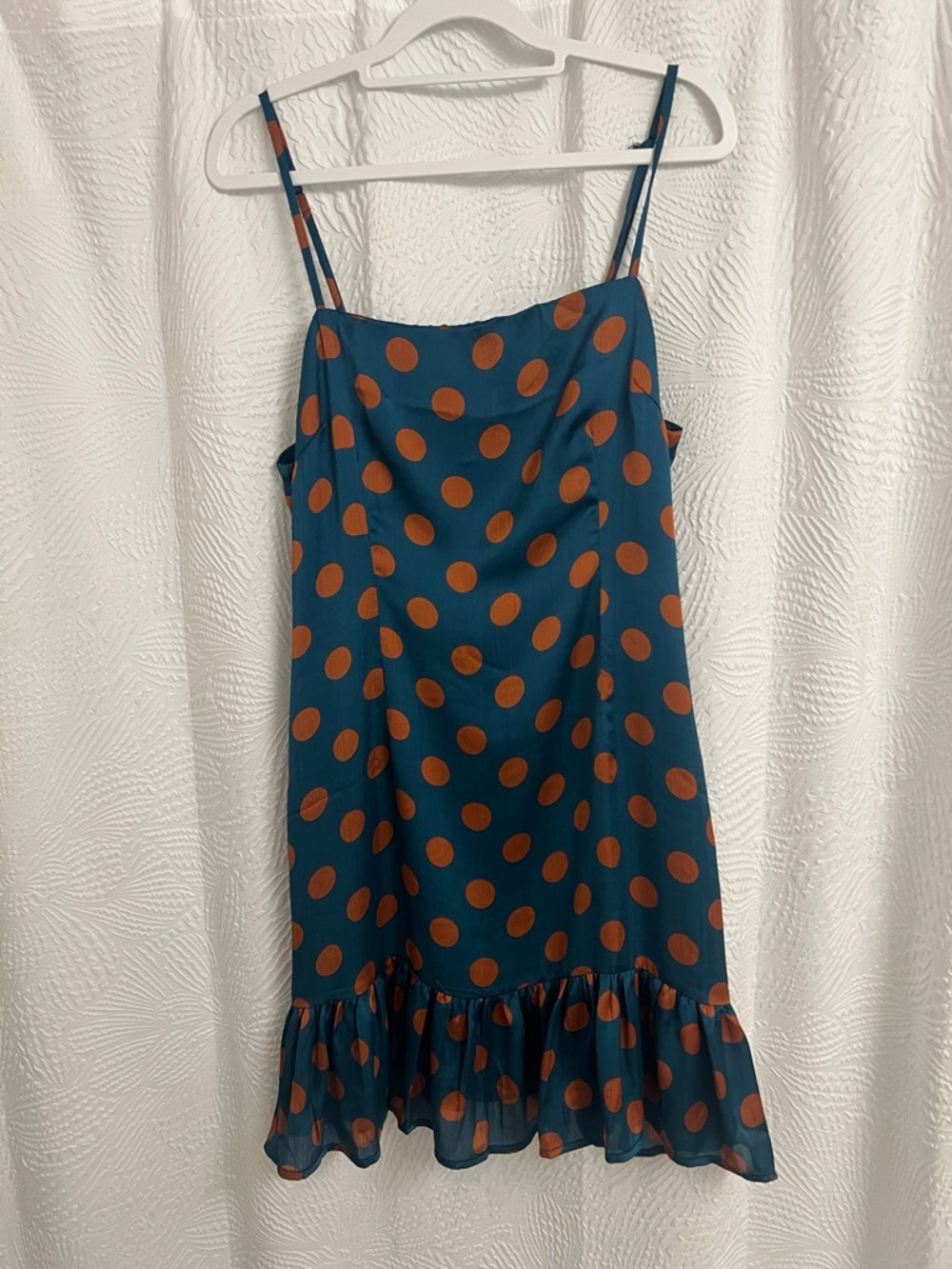 Teal Polka Dot Slip Dress with Ruffle Hem